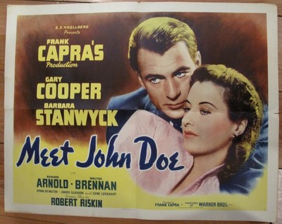 Meet John Doe Half Sheet Movie Poster Cooper Stanwyck Capra  *RE -ISSUE POSTER