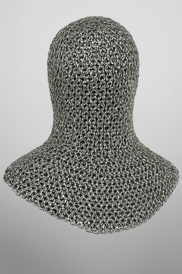 Medieval Steel Riveted Chainmail Coif – LARP Cosplay Armor Helmet Reenactment - Image 3 of 4