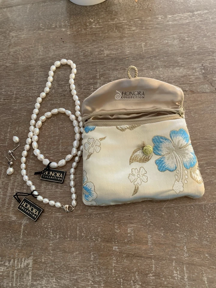 Conjunto de joyas de perlas de plata de ley Honora Collection collar pulsera pendientes Foto 3 de 4