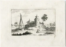 Antique Master Print-RURAL TOWER AND WELL SCENE-Vivares-Berthoud-1820