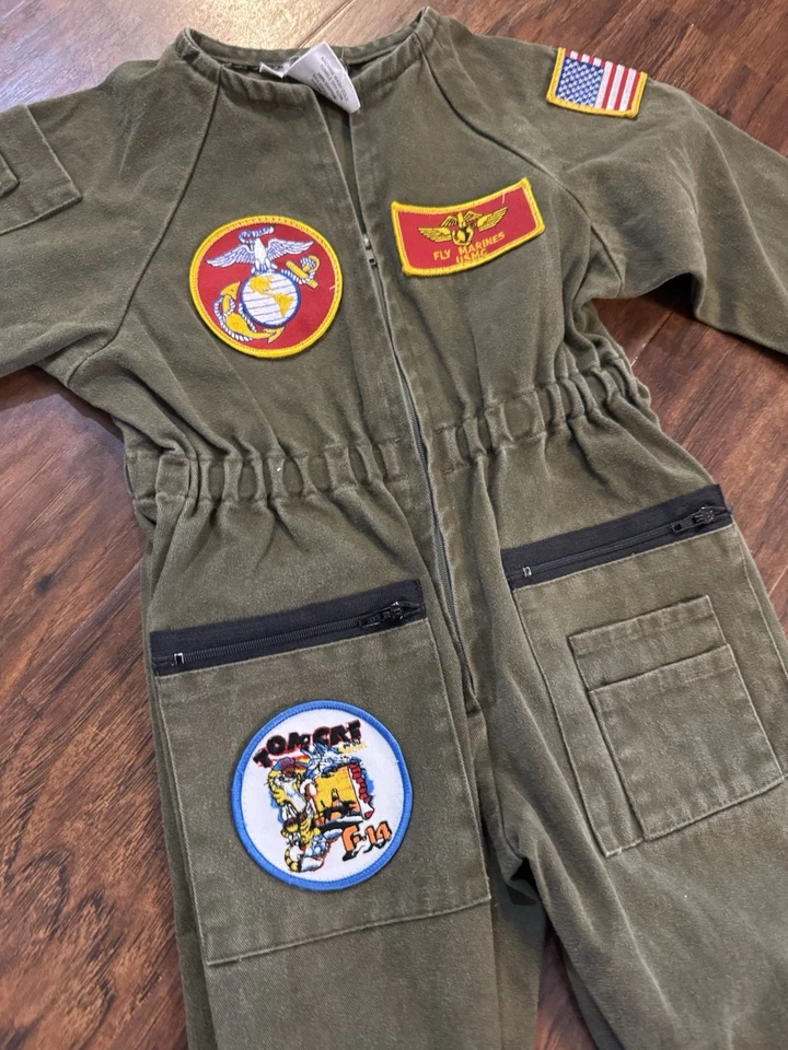 Traje de Vuelo Vintage Años 90 Jetaone USMC Piloto Militar Verde Niño Talla 1 Halloween Foto 2 de 4
