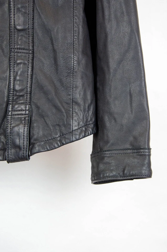 AllSaints Holmes Chaqueta de Cuero Negra Moto Camisa Estilo Hombre’s XL Foto 2 de 4