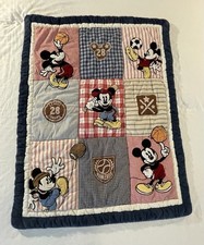 Disney Mickey Mouse Sports Baby Comforter Blanket Quilted Patchwork 31x42 Flaw
