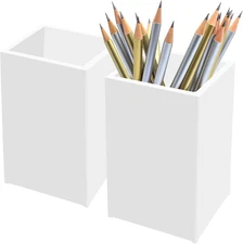 White Acrylic Pencil Pen Holder Cup 2 Pack,Desk Accessories Holder,Makeup Brush