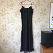 Vintage 90s Chelsea Nites Maxi Gown Womens S Black Beaded Chiffon Gothic Glam