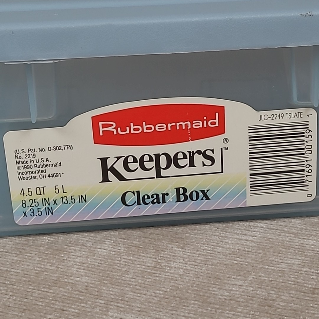 Vtg Rubbermaid Keepers Clear Box Plastic Snap Shut Blue Lid 4.5 Qt