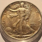 1937 50 C Walking Liberty Silver Half Dollar • US • AU • Toned  • .900 Silver