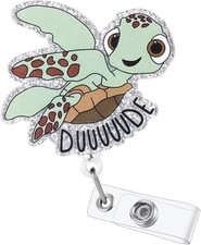 Funny Turtle Nurse Badge Reel, Cute Work Badge Holder with Retractable Clip, Ped