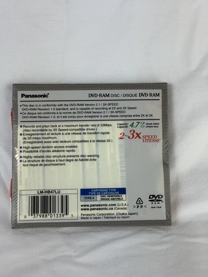 Panasonic DVD-RAM 4.7GB 2–3x Speed LM-HB47LU Rewritable Disc Factory Sealed - Image 2 of 2
