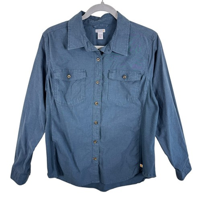 #ad #ad Carhartt Cotton Blue Bozeman Long Sleeve Lightweight Button Up Shirt Women#x27;s L $16.00