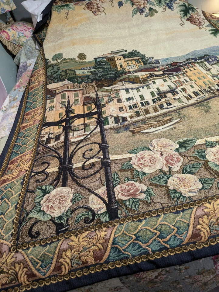 Vintage Portofino Italy Large Grande Cotton Tapestry Wall Hanging 56"x80" - Image 2 of 4