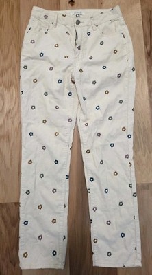 PacSun Corduroy Daisy High Rise Straight Mom Jeans Size 26 Embroidered Flowers 