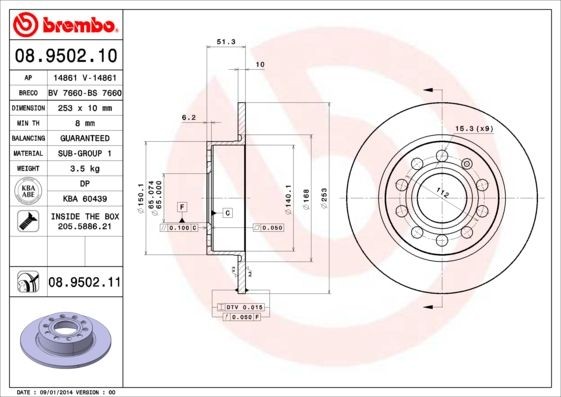 Pack Von 2 - Bremsscheibe 08.9502.11 Brembo FüR Audi VW Seat Skoda-image