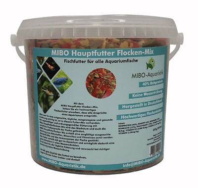 (2,38  /L) MIBO Aquarium Flockenfutter Mix 5.000 ml/850g Eimer Fischfutter