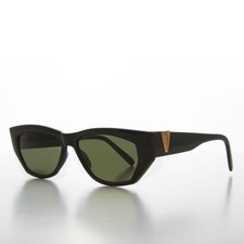 Black Chunky Vintage Sunglass with Gold Bling Green Lens- Val
