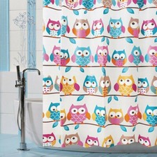 Owl Print Bathroom Shower Curtain Bathtub Waterproof Mould Proof Decor Home Chic
