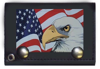 Patriotic Eagle USA American Black Genuine Leather Wallet With Chain (4 inch)