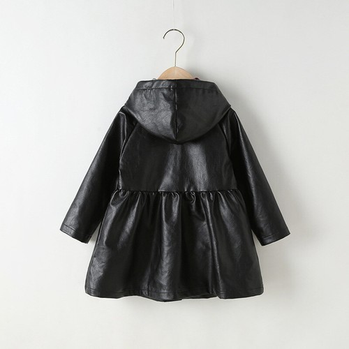 Baby Girls Faux Leather Hooded Coat Jackets Winter Windbreaker Outerwear Clothes - Picture 3 of 11