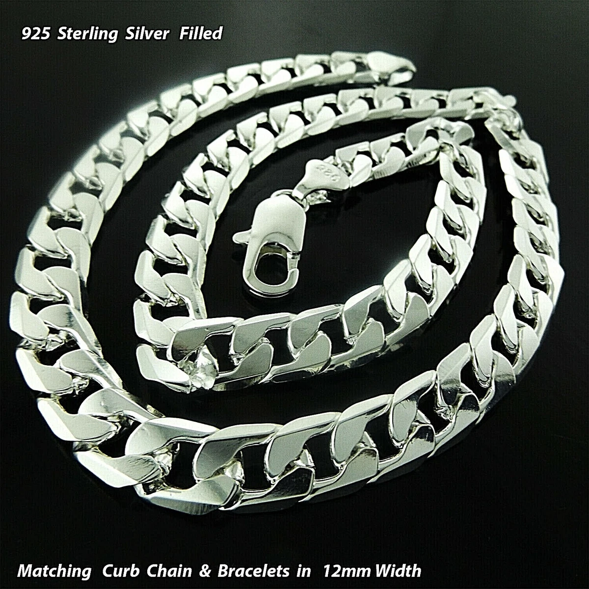 Necklace Bracelets Real 925 Sterling Silver Filled Solid Curb Cuban Link Chain