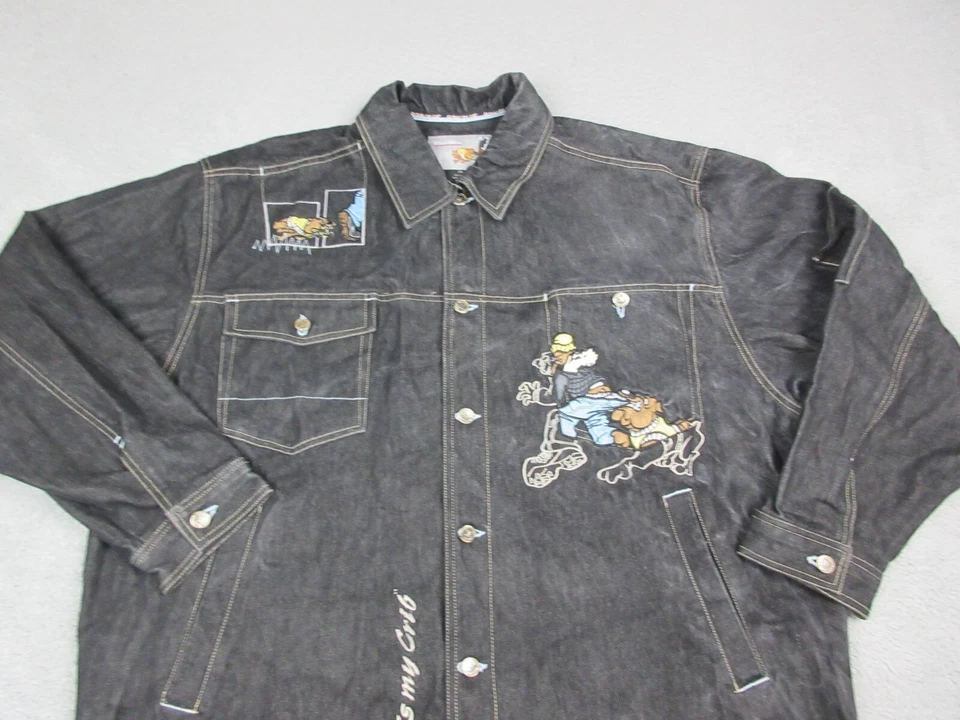 Chaqueta Azul Crudo Para Hombres Adultos 2X Negro Denim Y2K Hip Hop Rap Ropa de Calle Abrigo Foto 3 de 4