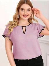 Delicate XL Contrast Large Front Slit Butterfly Sleeves Top Blouse 