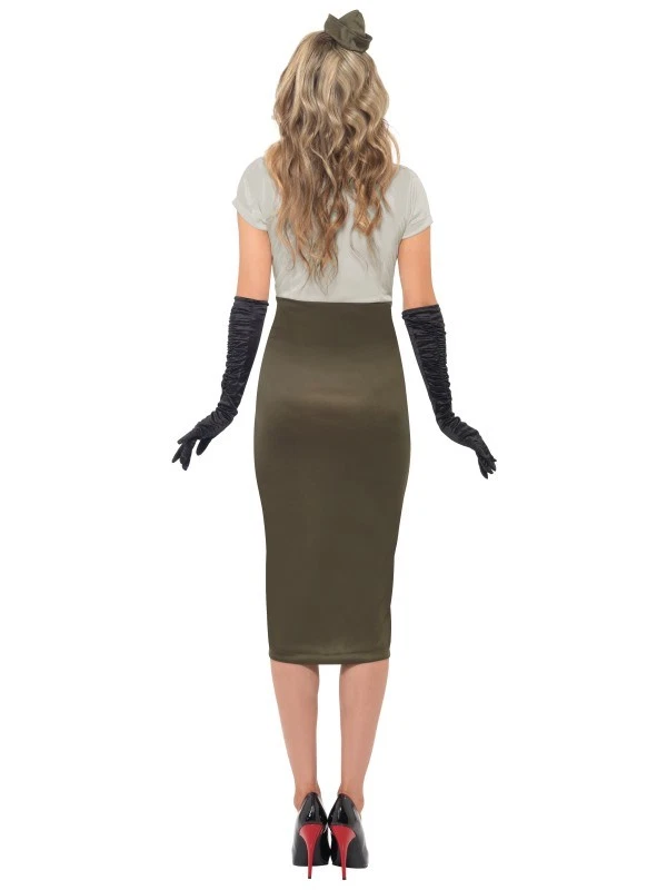 Damas Segunda Guerra Mundial Ejército Pin Up Niña Elegante Vestido Disfraz Mujer Años 40 Conjunto de Smiffys Foto 4 de 4