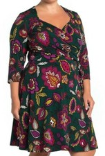 Green Floral Day Dress Plus Size 3X Faux Wrap Sweetheart Neck Leota NEW NWT