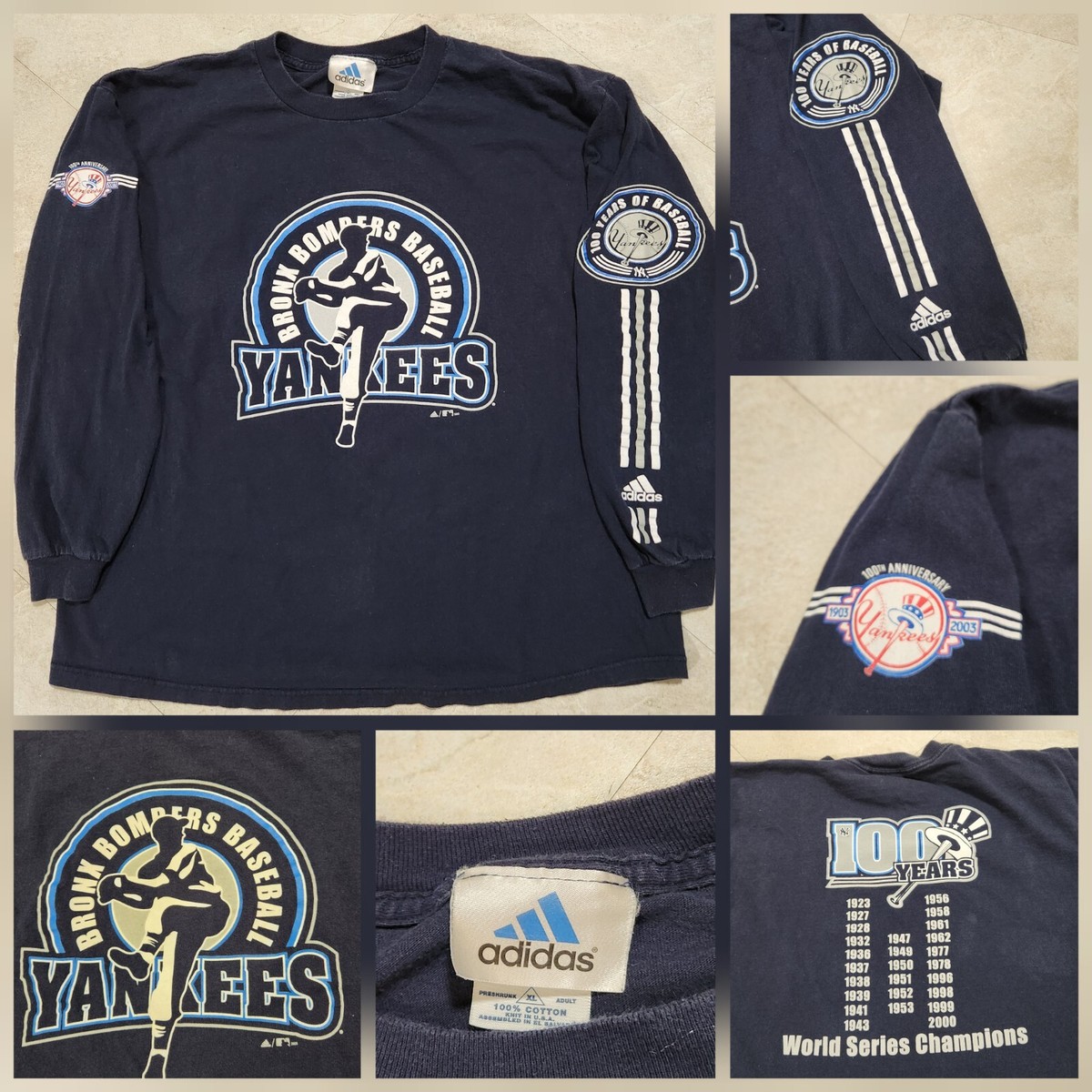VTG Y2K New York Yankees 100 Years Anniversary Adidas Mens XL MLB 