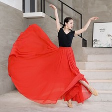 Lady Chiffon Expansion Very Full Skirt Elastic Waist Dance Beach Dress Maxi Red