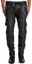 Men's Genuine Leather Pant Jeans Style Motor biker Pant Black Motorcycle Pants