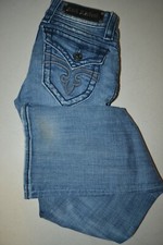 Rock Revival Women's Jen Boot Factory Distress Thick Stitch Blue Jeans Sz 26x32