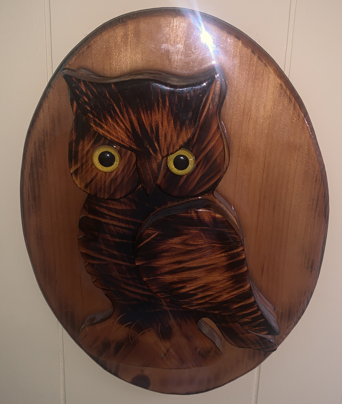 Vintage Owl Wood Oval Wall Decor MCM Resin 14.5” X 10.5” 3D eBay