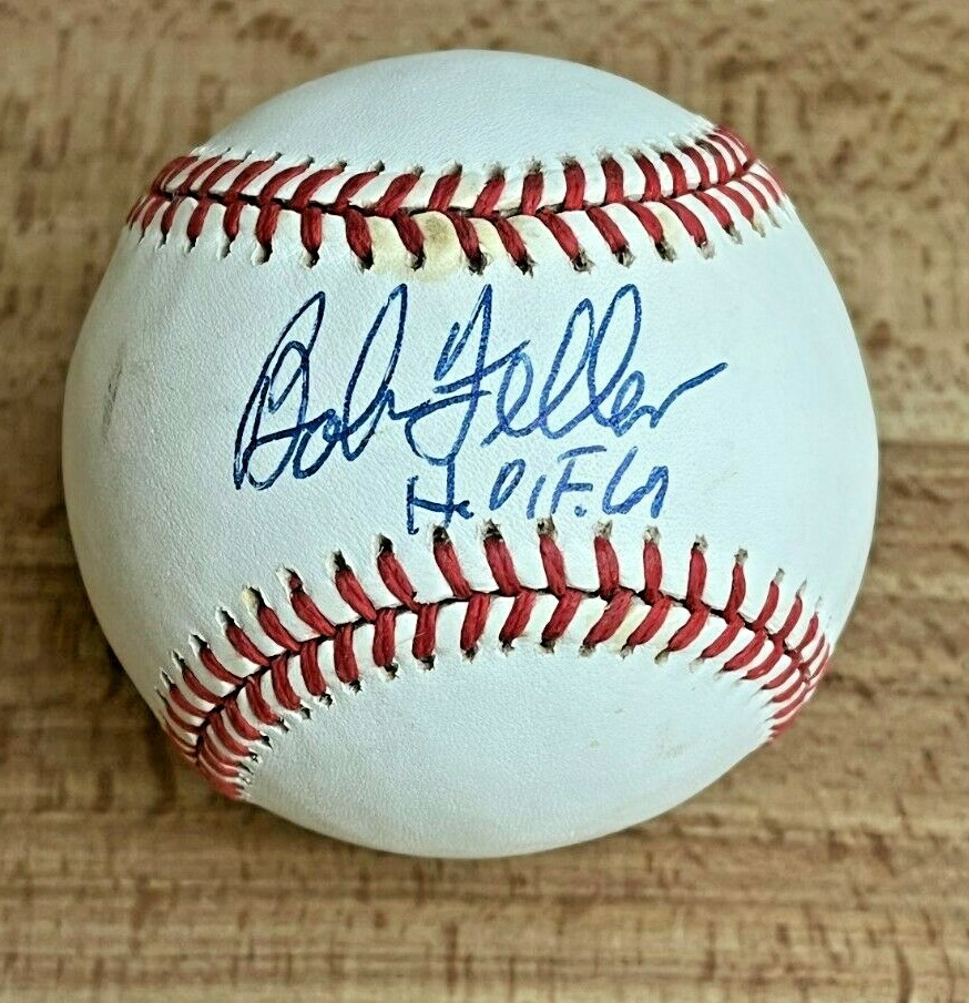 Al Lopez Autographed Signed CLEVELAND INDIANS BOB FELLER OFFICAL AMERICAN LEAGUE BASEBAL W/HOF62 BECKETT BAS 