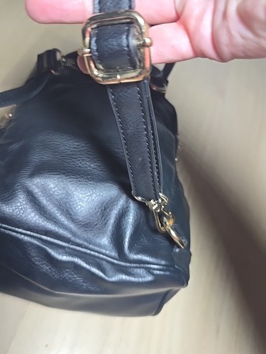 bebe Small Black Handbag Crossover Backpack Gold Studded Rhinestones Zipper - Picture 10 of 14