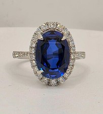 4.68 Ct Lady Di Lab Grown Sapphire and Diamond Ring 14k White GIA Authenticated