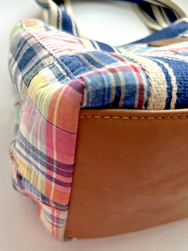 Tommy Hilfiger Patchwork Satchel Purse Madras Two Handle Retro Y2K Summer - Picture 3 of 8