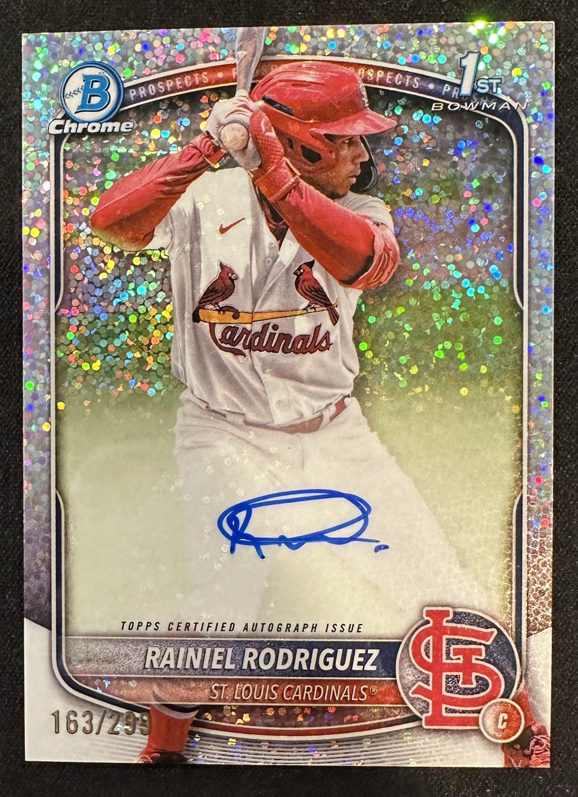 2025 Bowman Chrome Rainiel Rodriguez Speckle Auto /299 RC 1st Bowman #CPA-RR