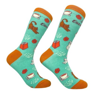 Women's Life Essentials Coffee Cats Books Socks Funny Pet Cat Animal Lover
