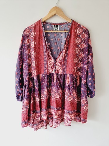 JAASE Paisley Print Balloon Sleeve Boho Blouse Top SIZE MEDIUM - Picture 1 of 6