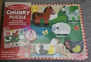 Melissa & Doug Chunky Puzzle Farm Animals 8 Piece Wooden Preschool Toy Ages 2+.