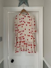 ALEXANDER MCQUEEN IVORY RED PINK PETAL PRINT OVERSIZED SILK MINI DRESS 42 UK 10