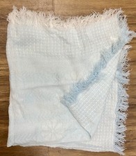 Vintage Receiving Baby Blanket Waffle Weave Fringe Blue Nursery Crib Heirloom