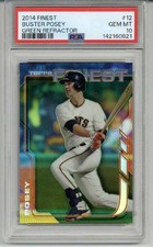 2014 TOPPS FINEST GREEN REFRACTOR #12 BUSTER POSEY GIANTS /199 PSA 10 LOW POP