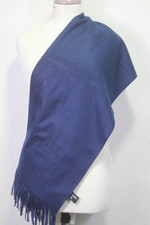Authentic Chanel Wrap Stole Shawl Wrap 65 Wool 35 Cashmere Dark Blue Used