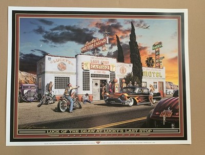Larry Grossman Luck Of The Draw At Lucky s Last Stop Art Print 25x18.5  Hot Rods