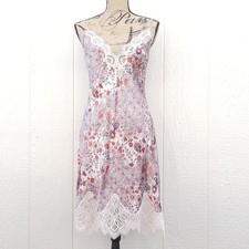 VTG Victoria's Secret Satin Slip Dress S Red Floral Cottage Coquette Fairy Y2K