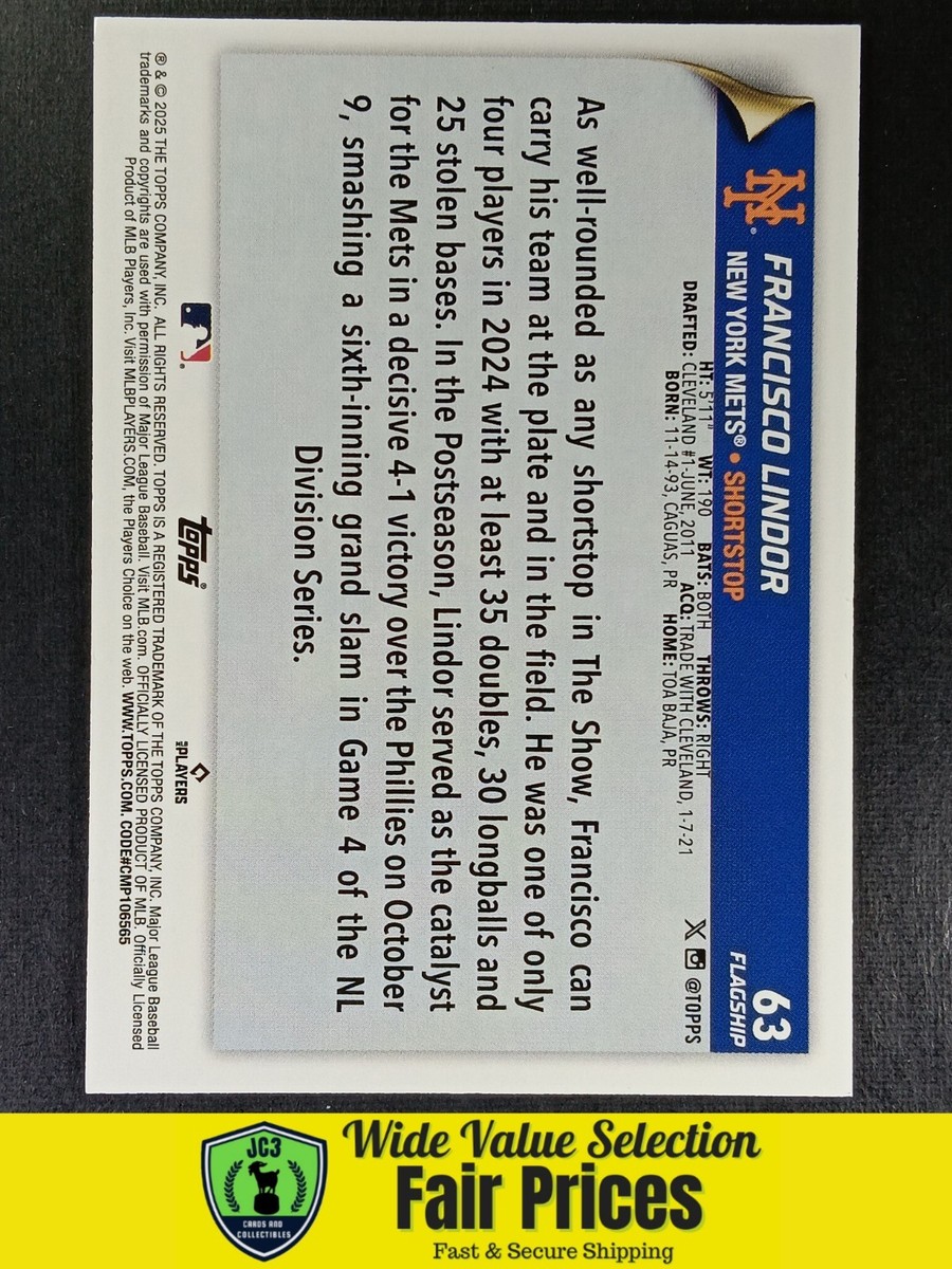 2025 Topps Flagship Collection Francisco Lindor #63 New York Mets