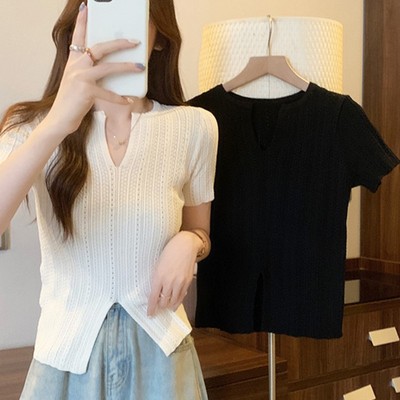 Simple Daily Solid Color Gentle Fashion Short-Sleeved Shirt Breathable Korean~Y
