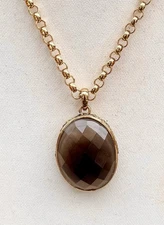 Barse NWT Brown Faceted Smoky Quartz Large Pendant Necklace