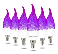 LED purple Flame Light Bulbs, 3 Modes Flickering Lights E12 Chandelier Base 6